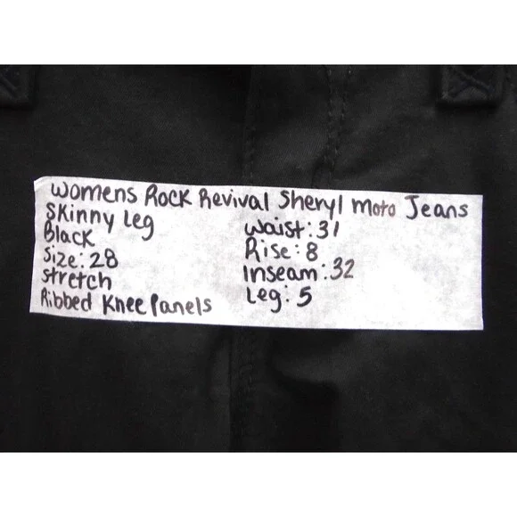 Rock Revival Sheryl Jeans Women 28 (31x32) Black Skinny Moto Biker Stretch Pants - Picture 7 of 15